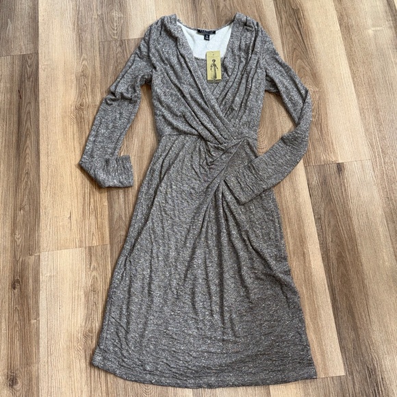 NWT Peruvian Connection Gray Marled Petra Gathered Front Midi Dress XS - Picture 2 of 9